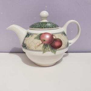 Arthur Wood and Son Tea Pot White Green Apple Design Porcelain 4.5"